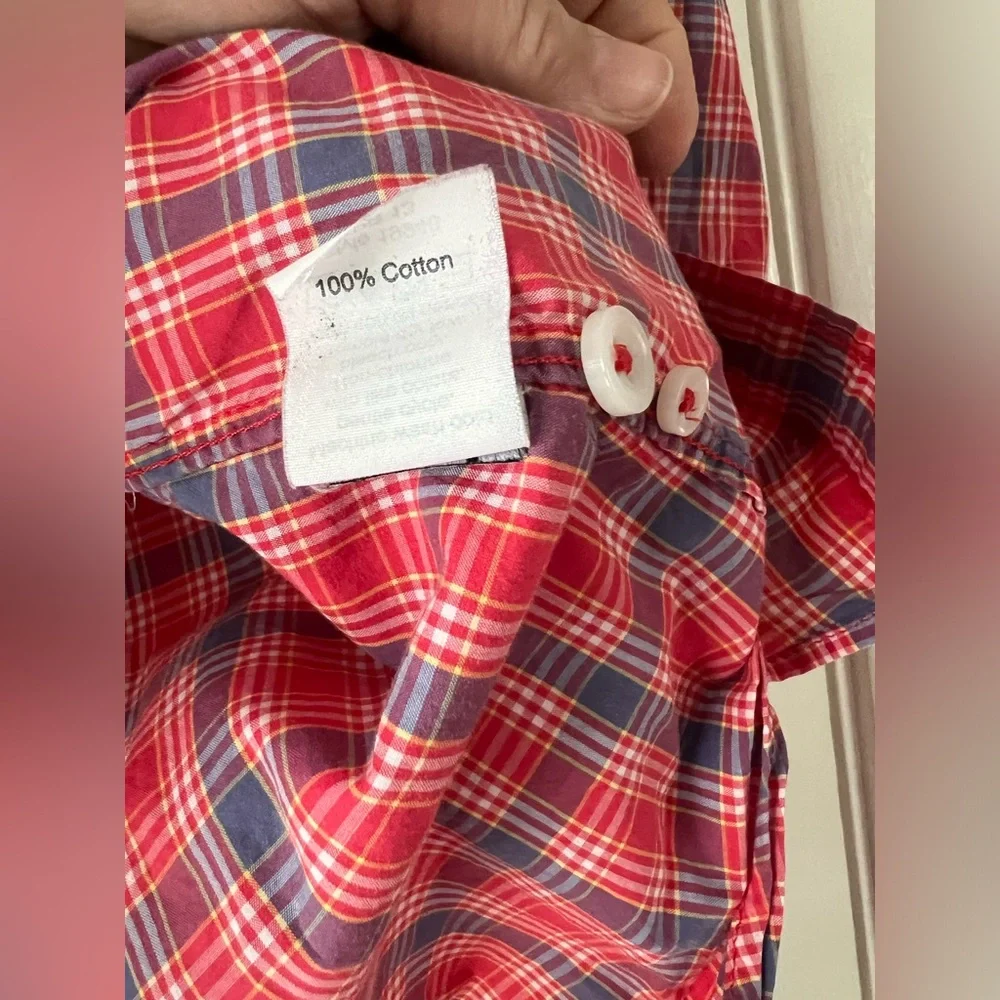 J. Crew Lightweight Shirt Men’s Button Down Red Blue Plaid Check 100% Cotton Med